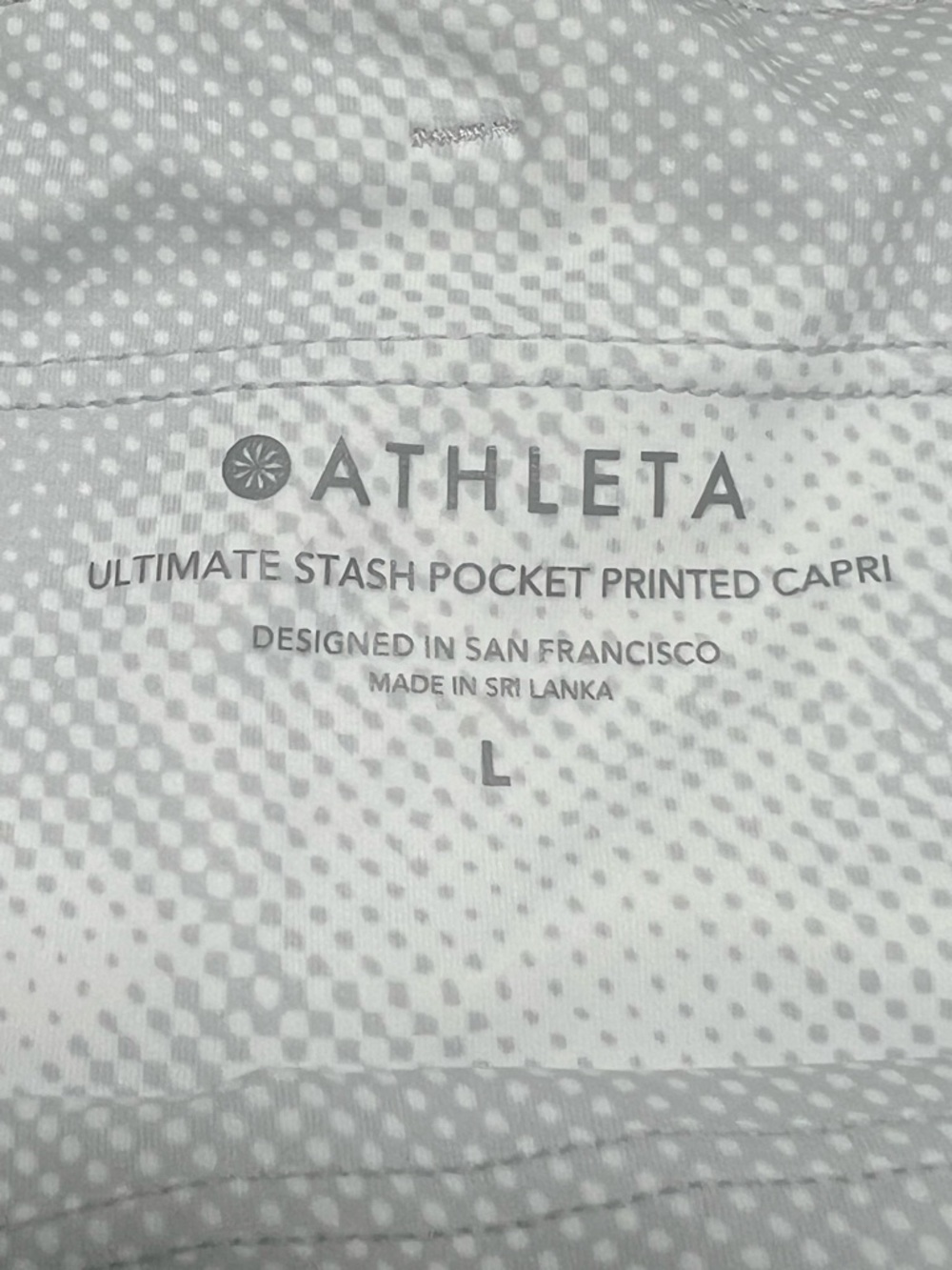 ATHLETA Ultimate Stash Pocket Capri Leggings Gray Print Size L Athletic Yoga - Picture 3 of 5